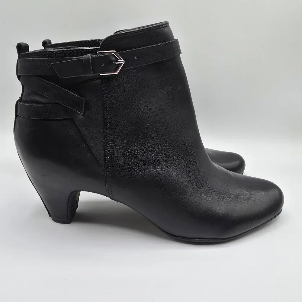 Sam‎ Edelman Maddox Mid Heel black leather strappy booties almond toe zip 9.5